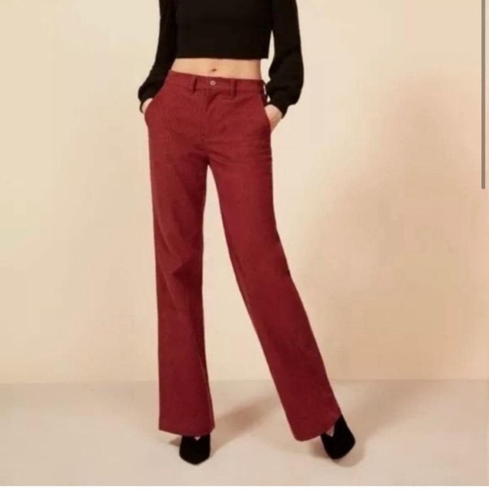 Perfect Reformation Dillon Red Wide Rib Corduroy High Rise Straight Leg Pant 27 - Picture 1 of 9